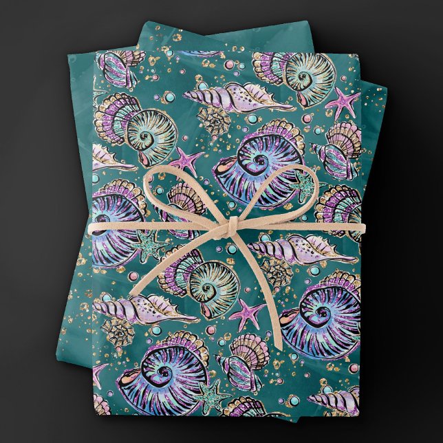 Underwater Aquamarin Luxe | Green Pastel Gold Seas Geschenkpapier Set (Von Creator hochgeladen)