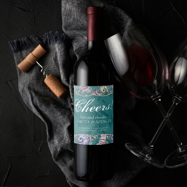 Underwater Aquamarin Luxe | Green Pastel Gold Seas Weinetikett (Von Creator hochgeladen)