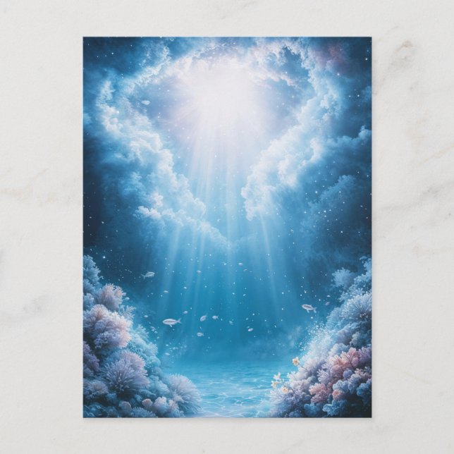 Underwater Blue Coral Reef with Sunlight Beams Postkarte (Vorderseite)