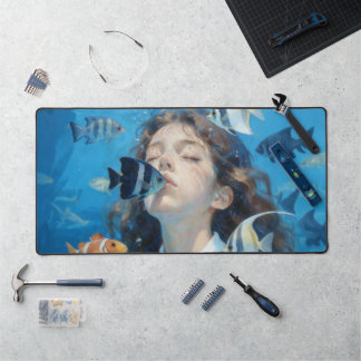 Underwater Girl & Tropical Fish Oil Painting Desk  Schreibtischunterlage