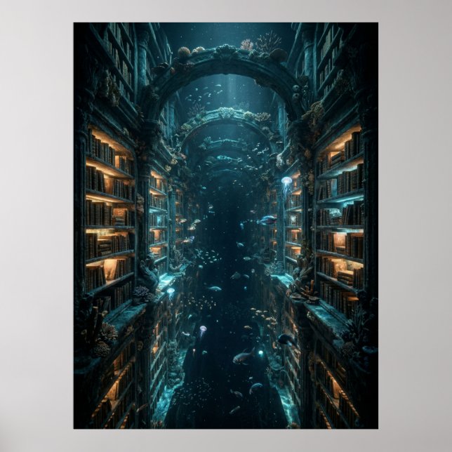Underwater Library Fantasy Art Poster (Vorne)