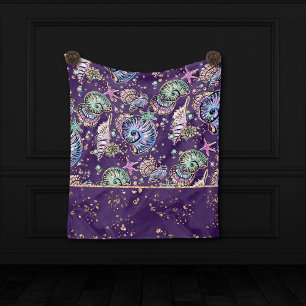 Underwater Lila Luxe Dark Pastel Gold Sea Life Fleecedecke