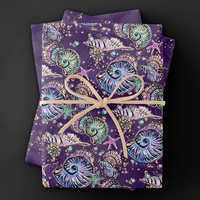 Underwater Lila Luxe | Dark Pastel Gold Sea Life Geschenkpapier Set (Von Creator hochgeladen)