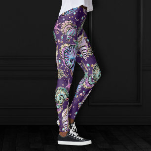 Underwater Lila Luxe   Dark Pastel Gold Sea Life Leggings