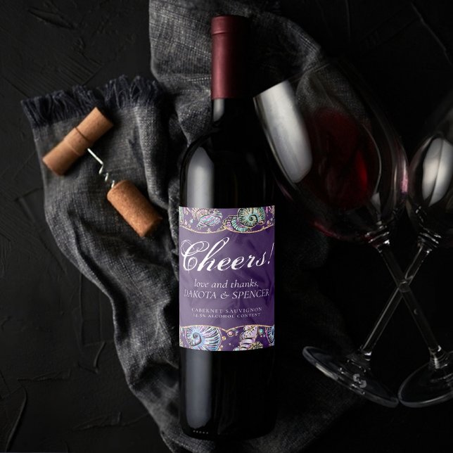 Underwater Lila Luxe | Dark Pastel Gold Sea Life Weinetikett (Von Creator hochgeladen)