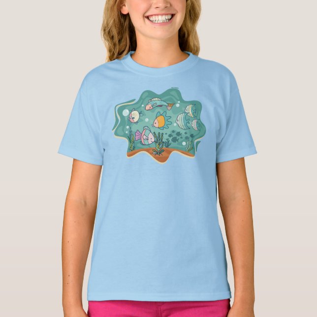Underwater Ocean Life Cartoon T-Shirt (Vorderseite)