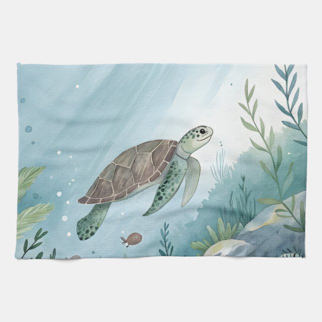 Underwater world with turtle geschirrtuch (Horizontal)