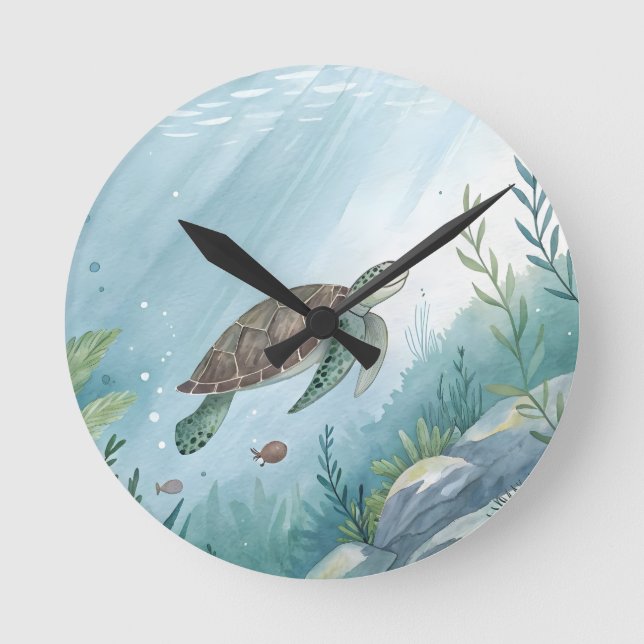 Underwater world with turtle runde wanduhr (Vorderseite)