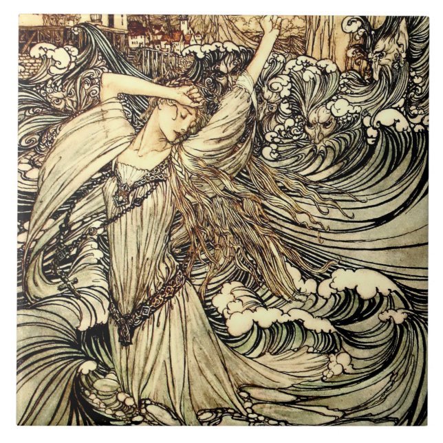 "Undine in the Waves" von Arthur Rackham Fliese (Vorderseite)