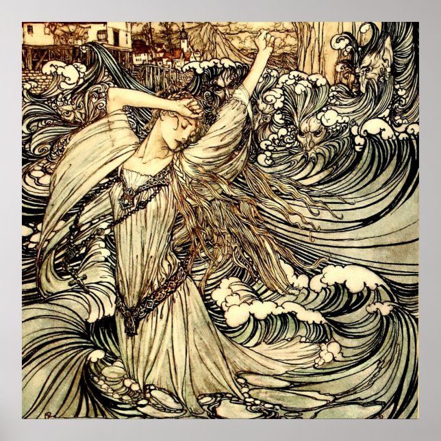 "Undine in the Waves" von Arthur Rackham Poster (Vorne)