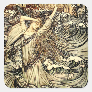 "Undine in the Waves" von Arthur Rackham Quadratischer Aufkleber