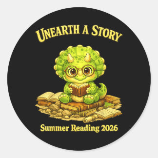 Unearth a Story Triceratops Dinosaur Reading Books Runder Aufkleber