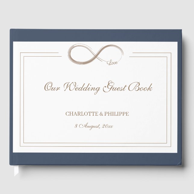 Unendlich Symbol White Navy Blue Elegante Hochzeit Gästebuch (Vorderseite)