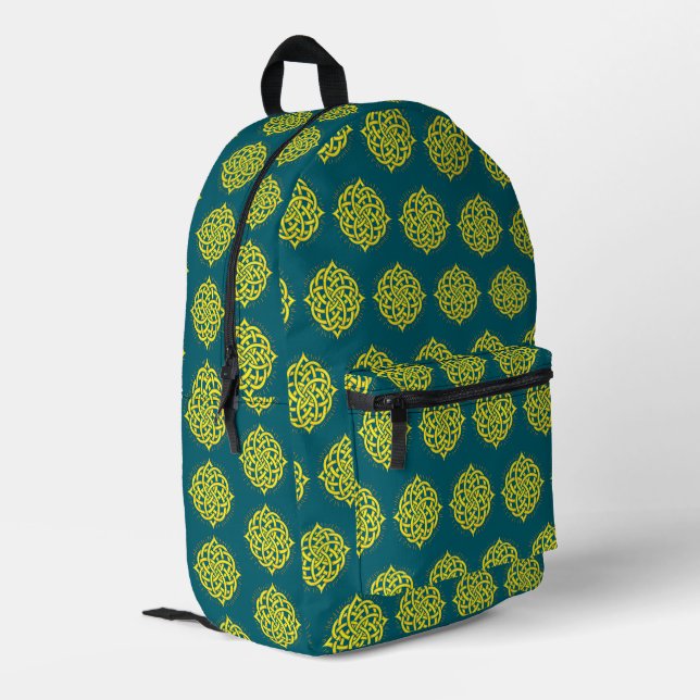 Unendliche Harmonie: Heilige Mandala keltische Sym Bedruckter Rucksack (Rückseitige Ecke links)