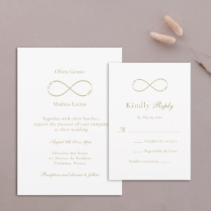 Unendliche Liebe Monogram Elegant White Wedding RSVP Karte
