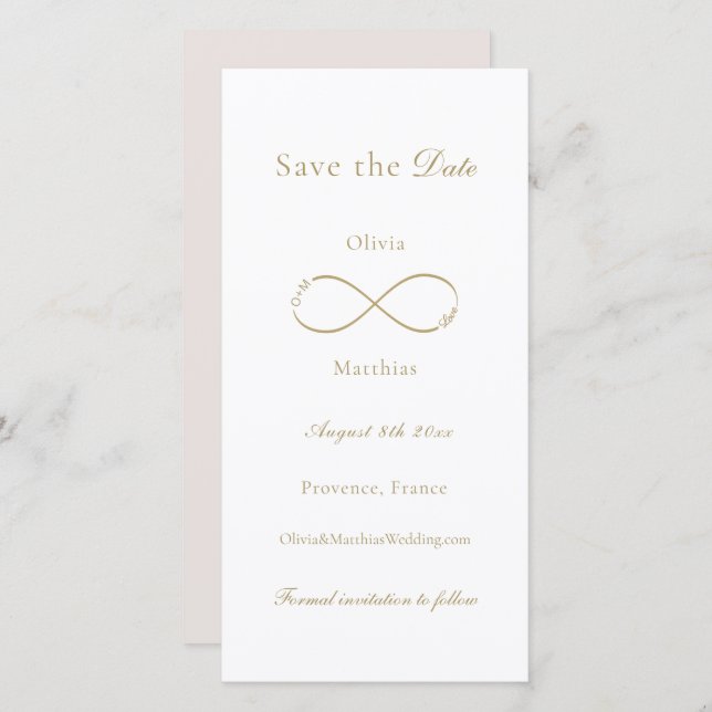 Unendliche Liebe Monogram Elegant White Wedding Save The Date (Vorne/Hinten)