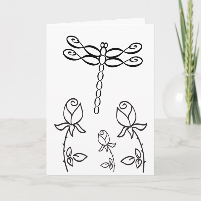 Unendlicher Dragonfly mit Rose "Happy Birthday" Karte (Vorderseite)