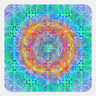 unendlicher Sonnenaufgang psychedelisches Design Quadratischer Aufkleber