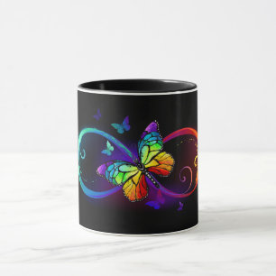 Unendlicher Vibrator with rainbow butterfly on bla Tasse