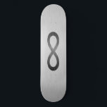 Unendliches Symbol auf Imitaten Metalltextur von S Skateboard<br><div class="desc">Unendliches Symbol auf einem Skateboard aus gebürstetem Metall. Klicken Sie auf die Schaltfläche Anpassen, um Ihren Text hinzuzufügen. Bilder können gedreht, gelöscht oder neu formatiert werden. Bilder Copyright © Shirley Taylor. Alle Rechte vorbehalten.</div>