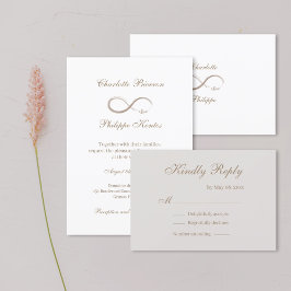 Unendliches Symbol Gold Weißgraue Hochzeit RSVP Einladung