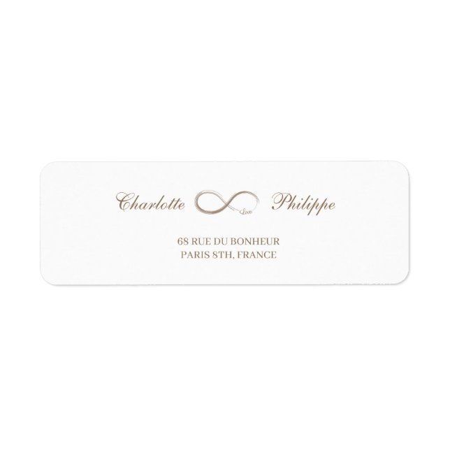 Unendliches Symbol Gold White Wedding Address Labe (Vorne)