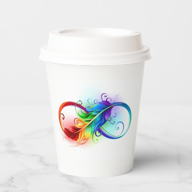 Unendliches Symbol mit Rainbow Feather Paper Cups Pappbecher (Vorderseite)