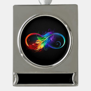 Unendliches Symbol mit Regenbogenfederhalter Banner-Ornament Silber