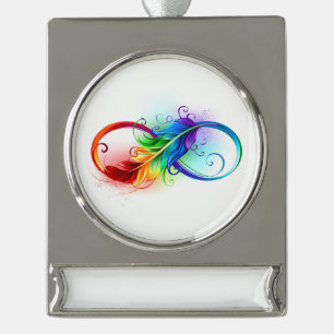 Unendliches Symbol mit Regenbogenfederhalter Banner-Ornament Silber