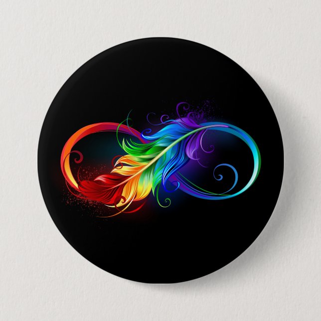 Unendliches Symbol mit Regenbogenfederhalter Button (Vorderseite)