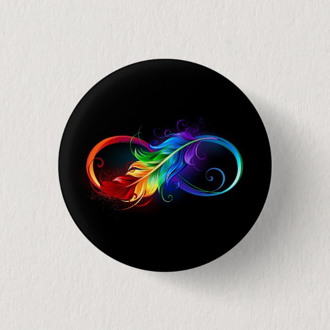 Unendliches Symbol mit Regenbogenfederhalter Button (Vorderseite)