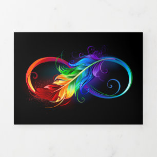 Unendliches Symbol mit Regenbogenfederhalter Dreifach Gefaltete Ankündigung