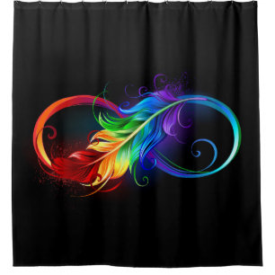 Unendliches Symbol mit Regenbogenfederhalter Duschvorhang