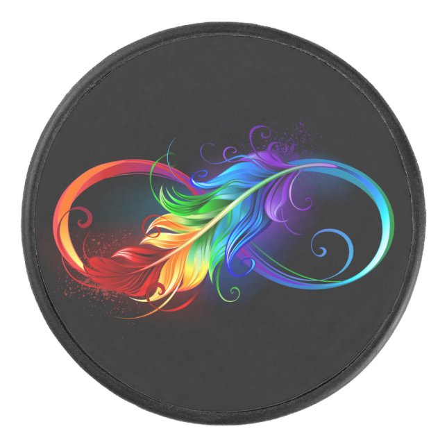 Unendliches Symbol mit Regenbogenfederhalter Eishockey Puck (Vorderseite)