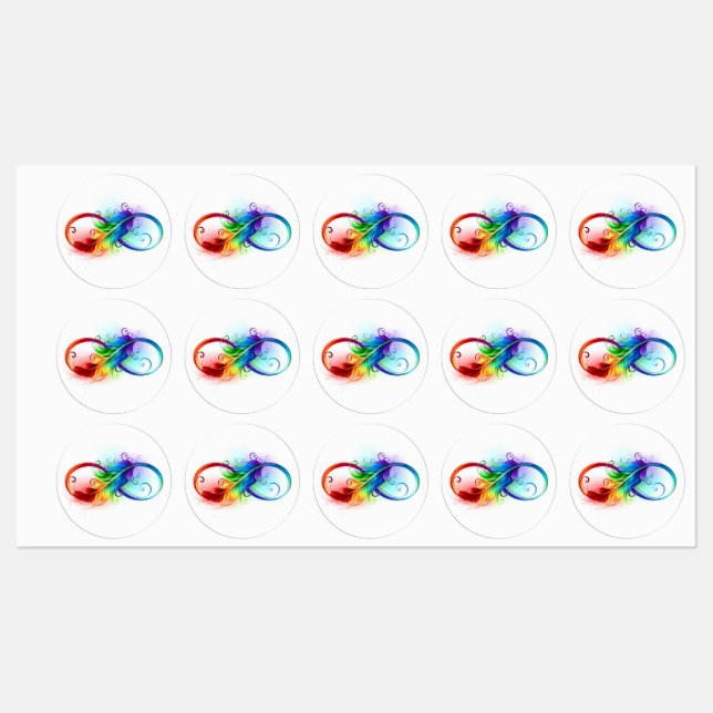 Unendliches Symbol mit Regenbogenfederhalter Etiketten (Blatt)
