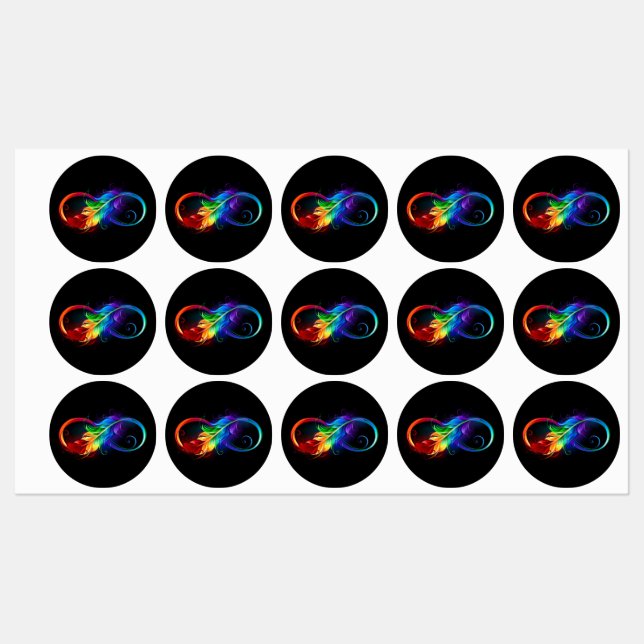 Unendliches Symbol mit Regenbogenfederhalter Etiketten (Blatt)