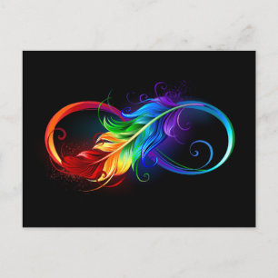 Unendliches Symbol mit Regenbogenfederhalter Feiertagspostkarte