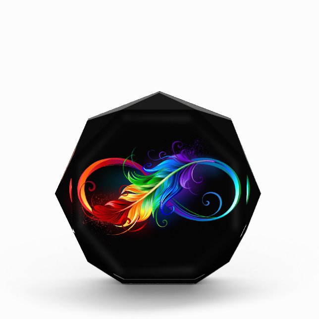 Unendliches Symbol mit Regenbogenfederhalter Fotoblock (Vorderseite)