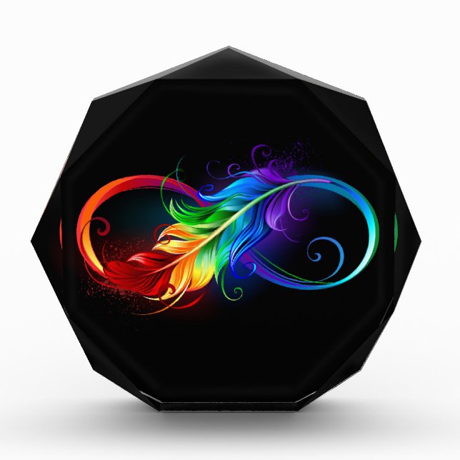 Unendliches Symbol mit Regenbogenfederhalter Fotoblock (Vorderseite)