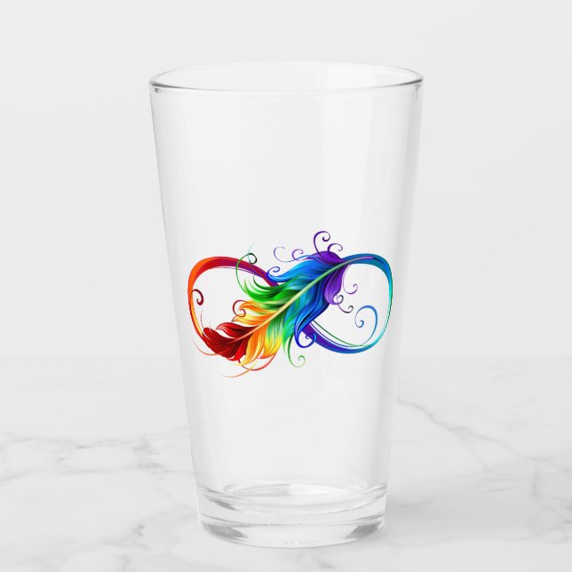 Unendliches Symbol mit Regenbogenfederhalter Glas (Vorderseite)
