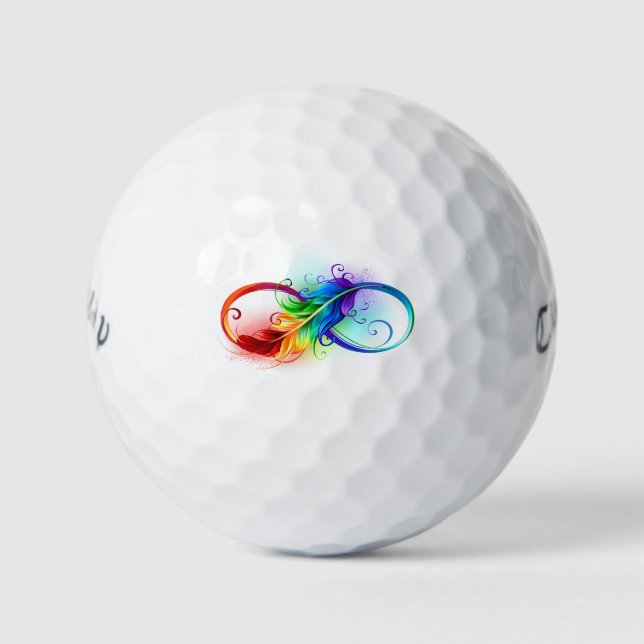 Unendliches Symbol mit Regenbogenfederhalter Golfball (Vorderseite)
