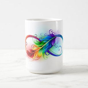 Unendliches Symbol mit Regenbogenfederhalter Kaffeetasse