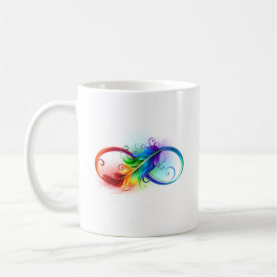 Unendliches Symbol mit Regenbogenfederhalter Kaffeetasse