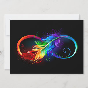 Unendliches Symbol mit Regenbogenfederhalter Karte