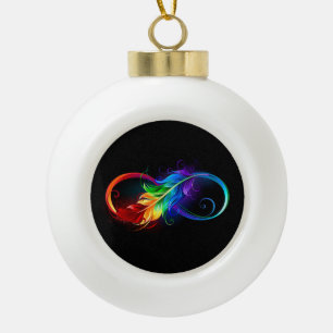 Unendliches Symbol mit Regenbogenfederhalter Keramik Kugel-Ornament