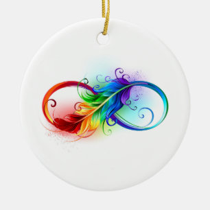 Unendliches Symbol mit Regenbogenfederhalter Keramik Ornament