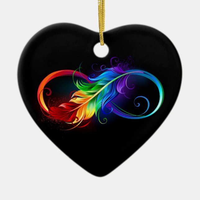 Unendliches Symbol mit Regenbogenfederhalter Keramik Ornament (Vorne)