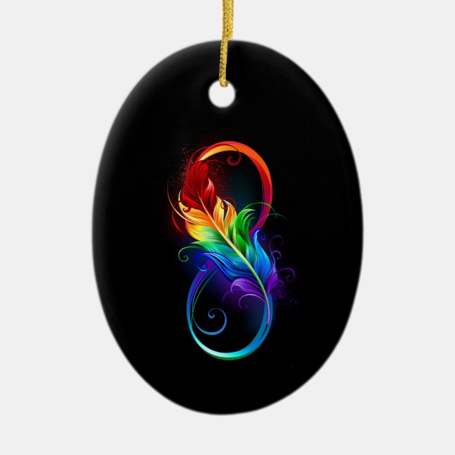 Unendliches Symbol mit Regenbogenfederhalter Keramik Ornament (Vorne)
