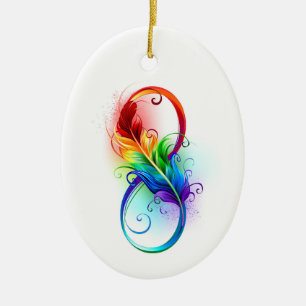 Unendliches Symbol mit Regenbogenfederhalter Keramik Ornament