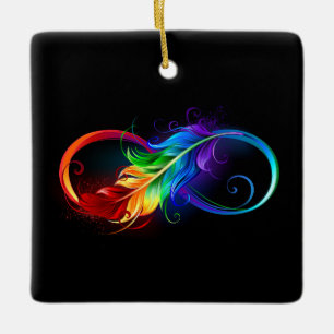 Unendliches Symbol mit Regenbogenfederhalter Keramikornament